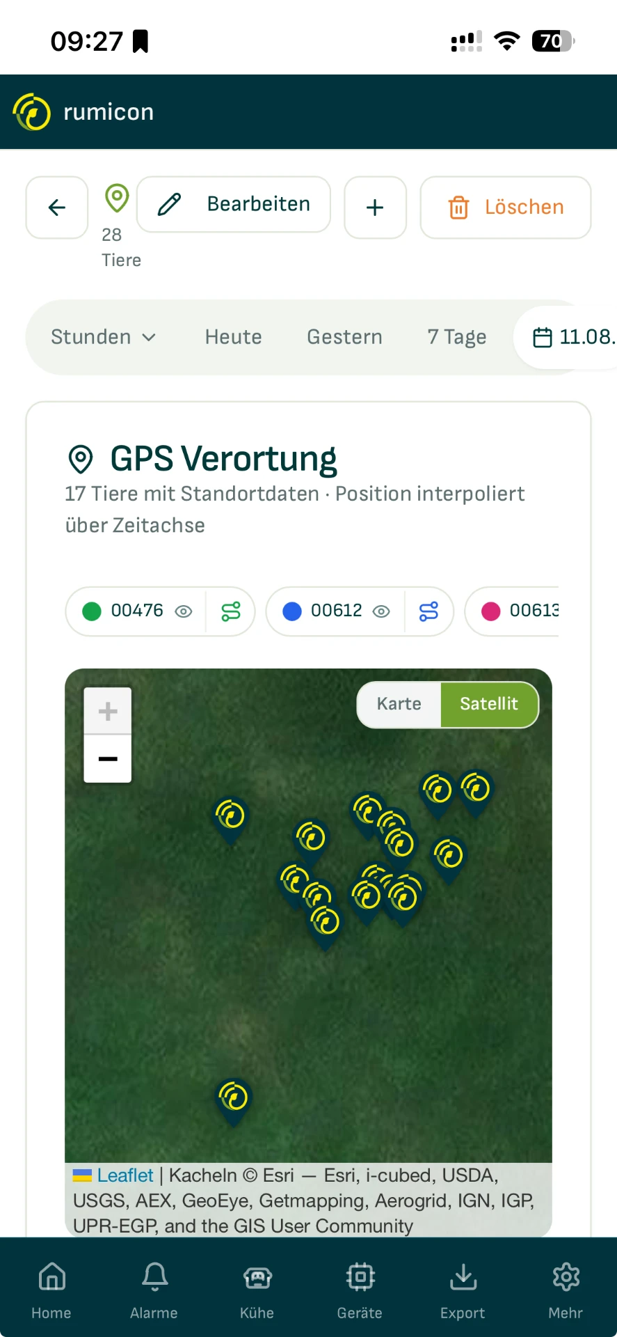 rumicon Anwendung auf dem Smartphone mit GPS-Verortung in der Satellitenansicht